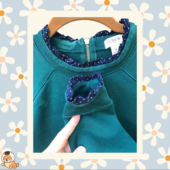 JCrew Forest Green Sweatshirt/Sweater with Ruffle Neck and Sleeves - Picture 6 of 10